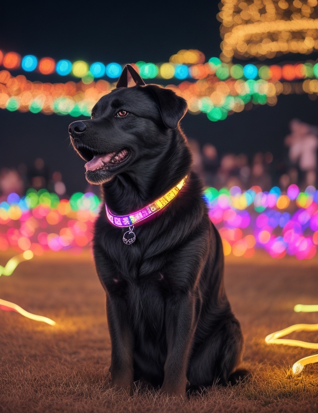 cachorro em um festival de luzes