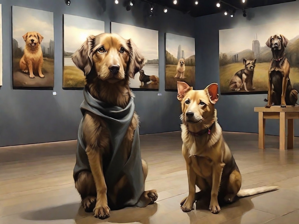 cachorro em uma exposição de arte