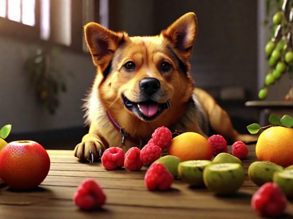 cachorro comendo frutas