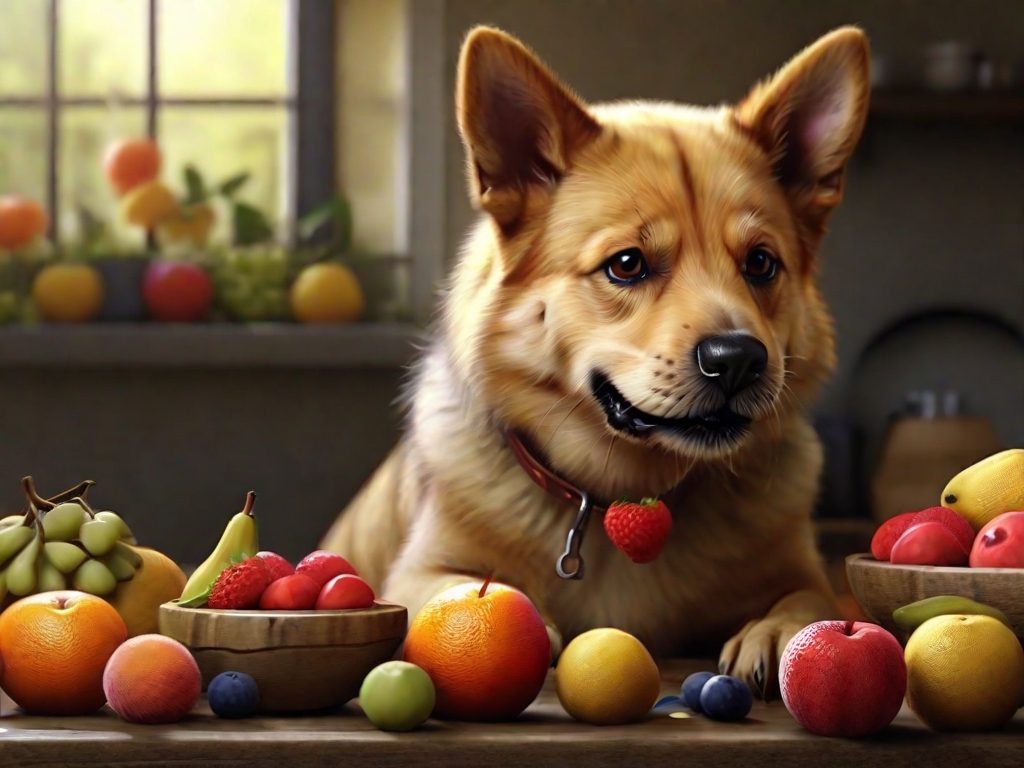 cachorro comendo frutas
