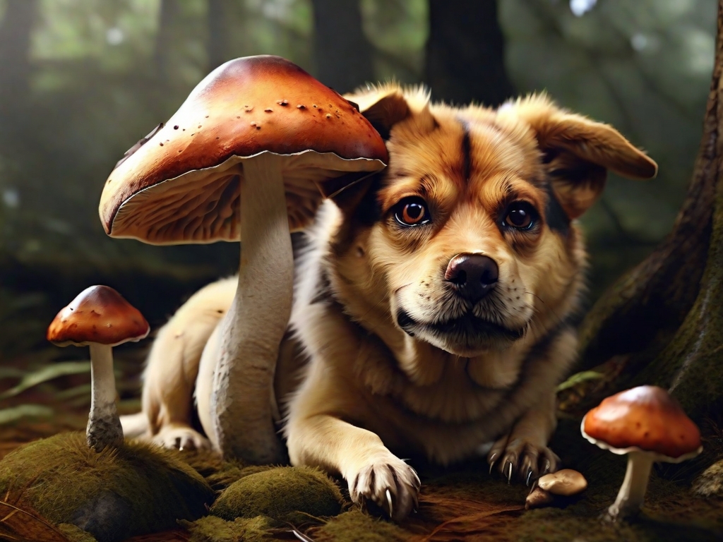 cachorro comendo cogumelo