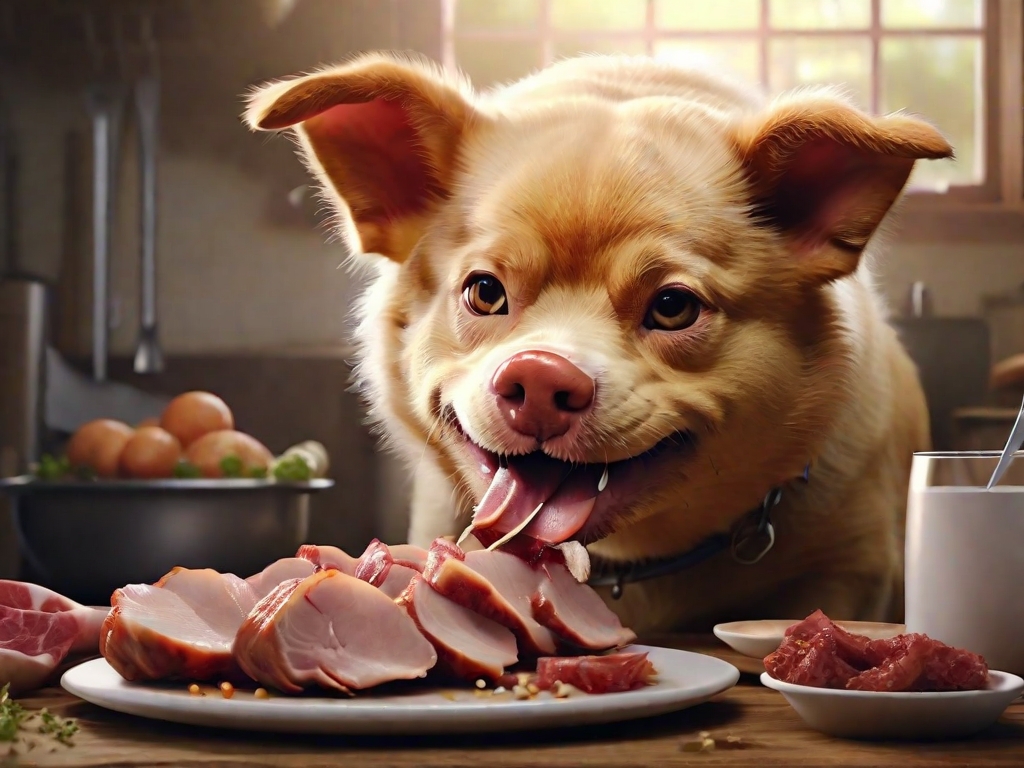 cachorro comendo carne de porco