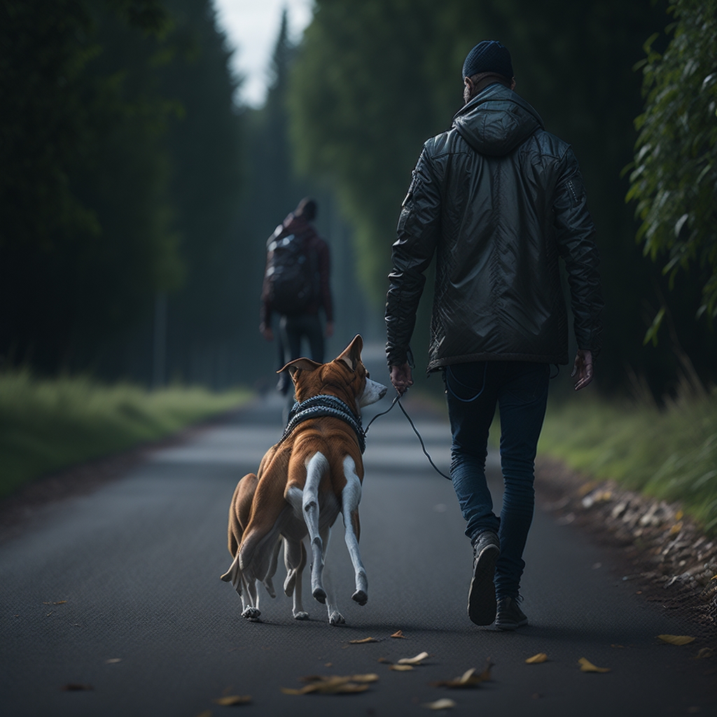 homem passeando com cachorro