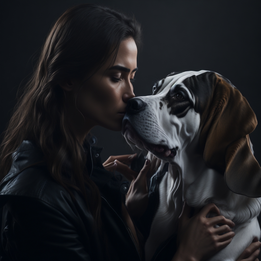 mulher beijando o cachorro