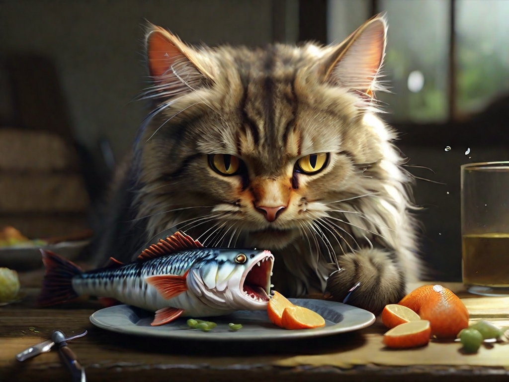 gato comendo peixe