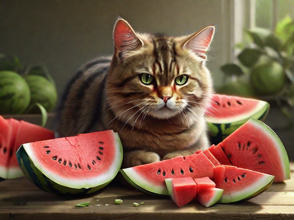 gato comendo melancia