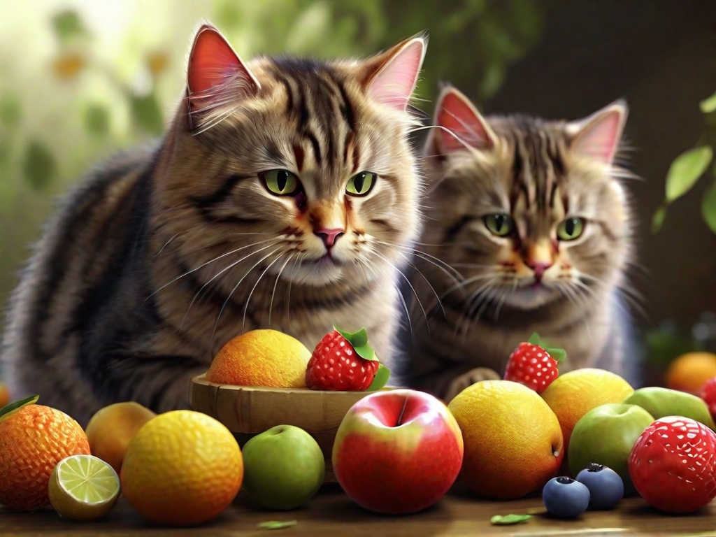 gatos comendo frutas