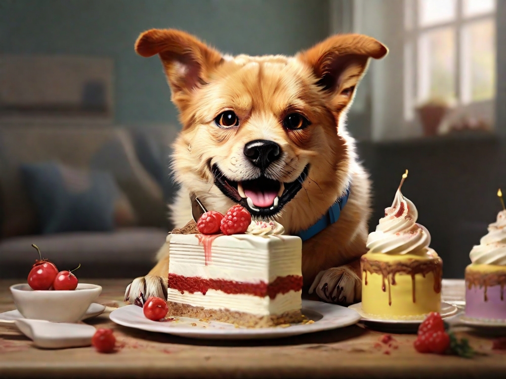 cachorro comendo bolo