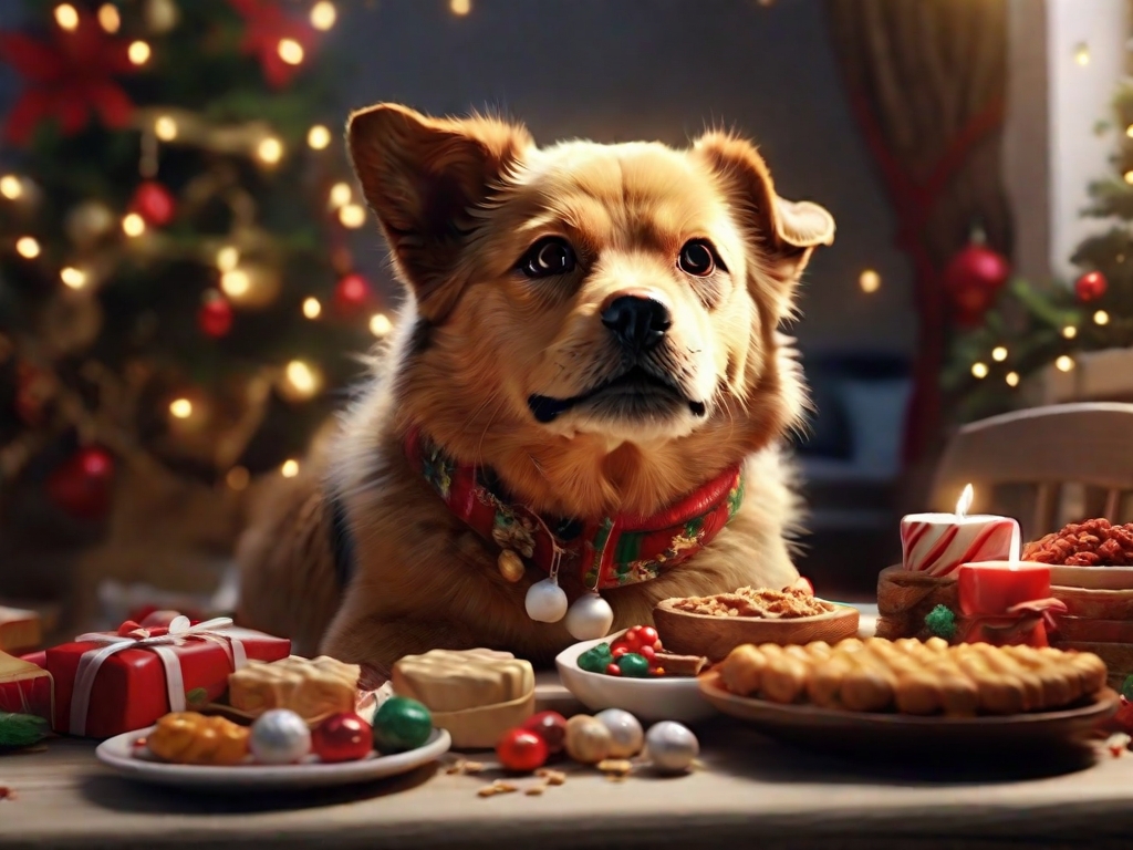 cachorro comendo comida de natal