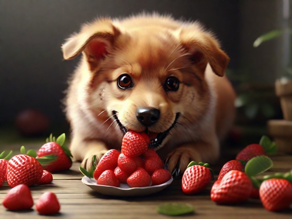 cachorro comendo morango