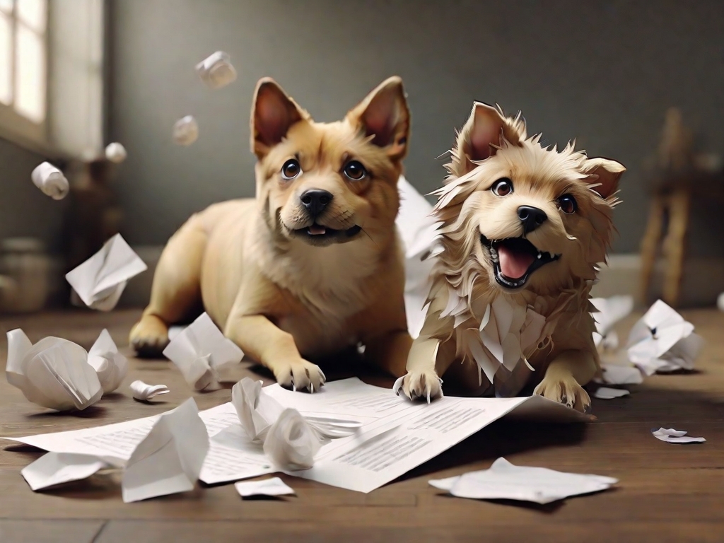 cachorro brincando com papel