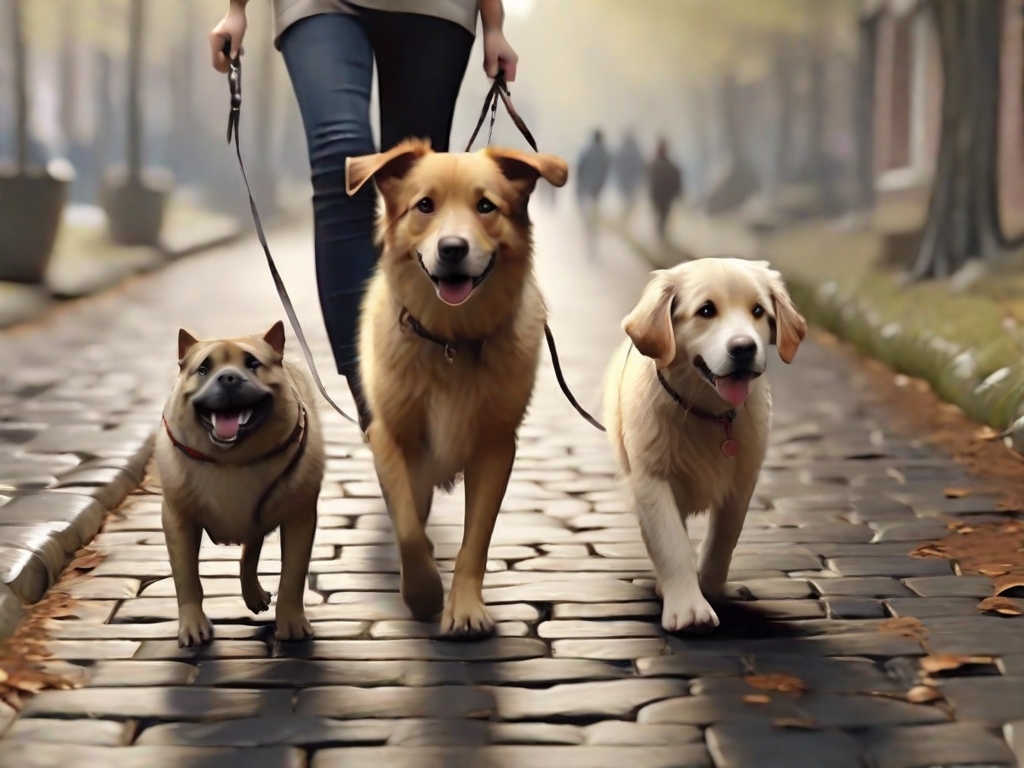 cachorros andando com seu dono