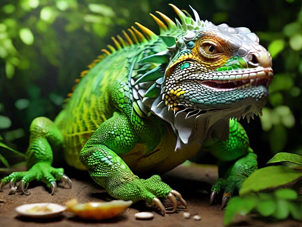 iguana verde comendo