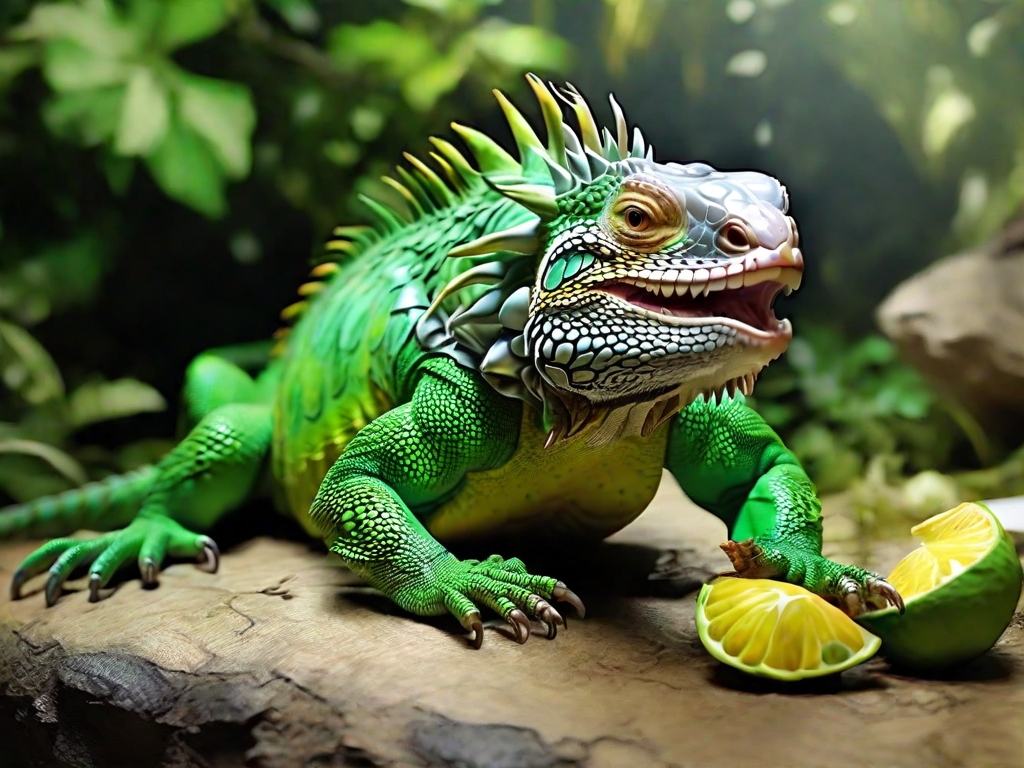 iguana verde comendo
