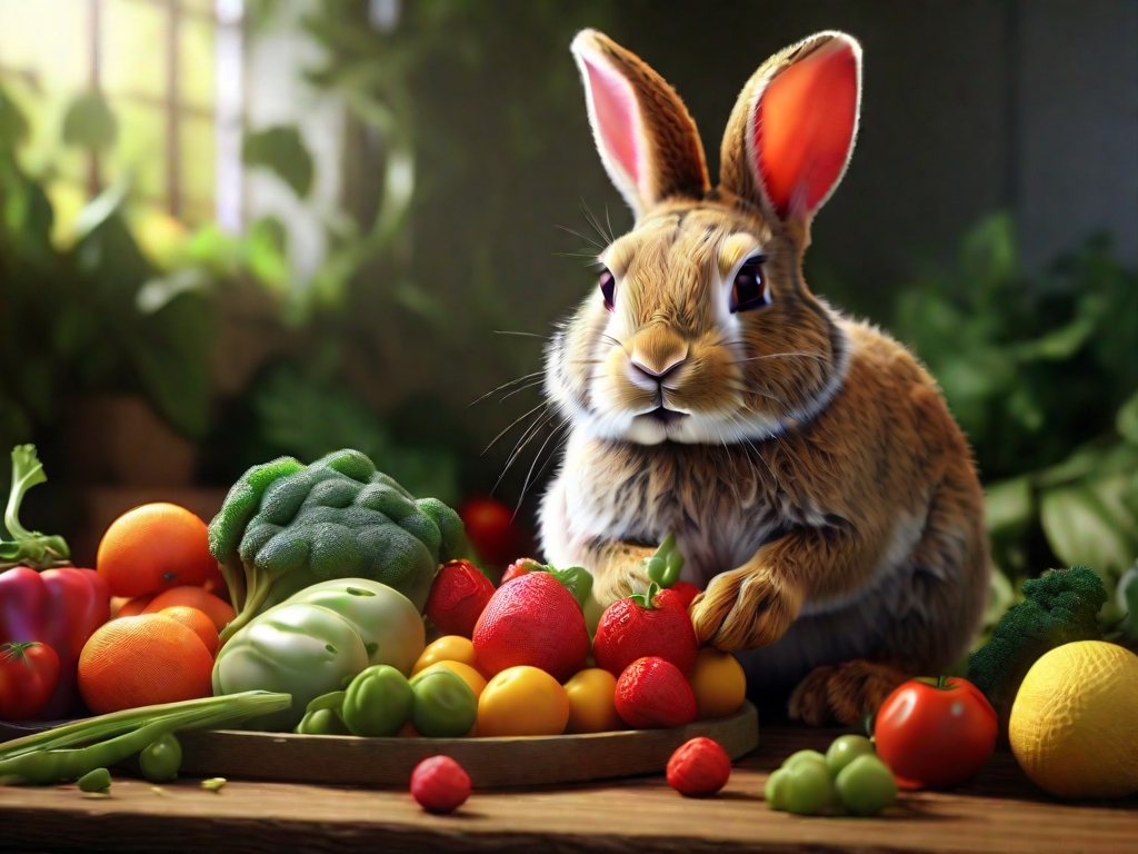 coelho comendo frutas e verduras