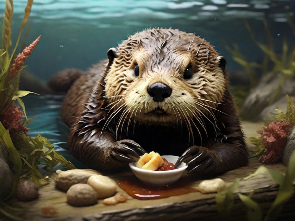 lontra marinha comendo