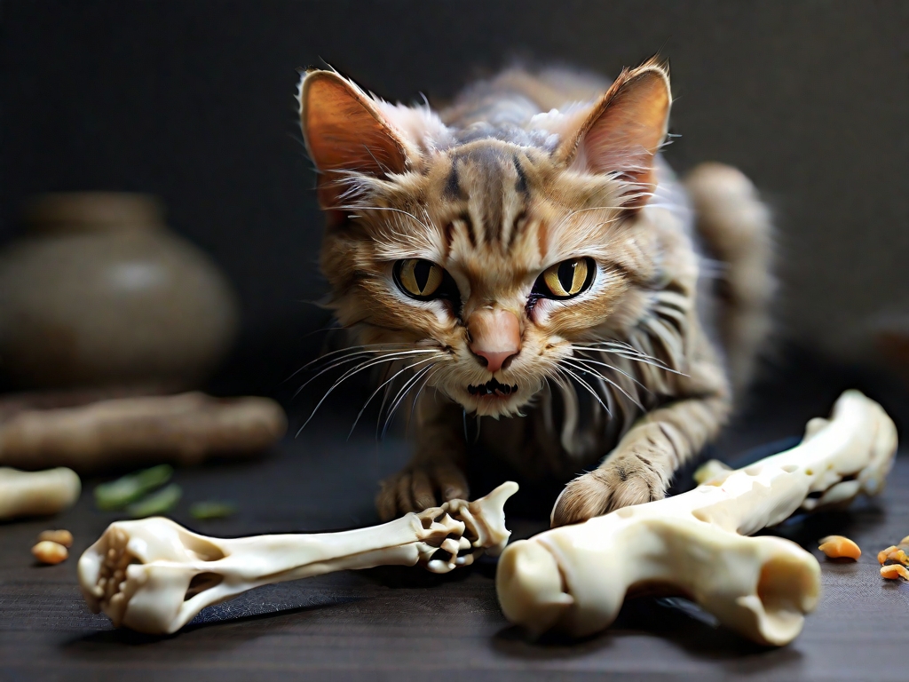 gato magro comendo osso