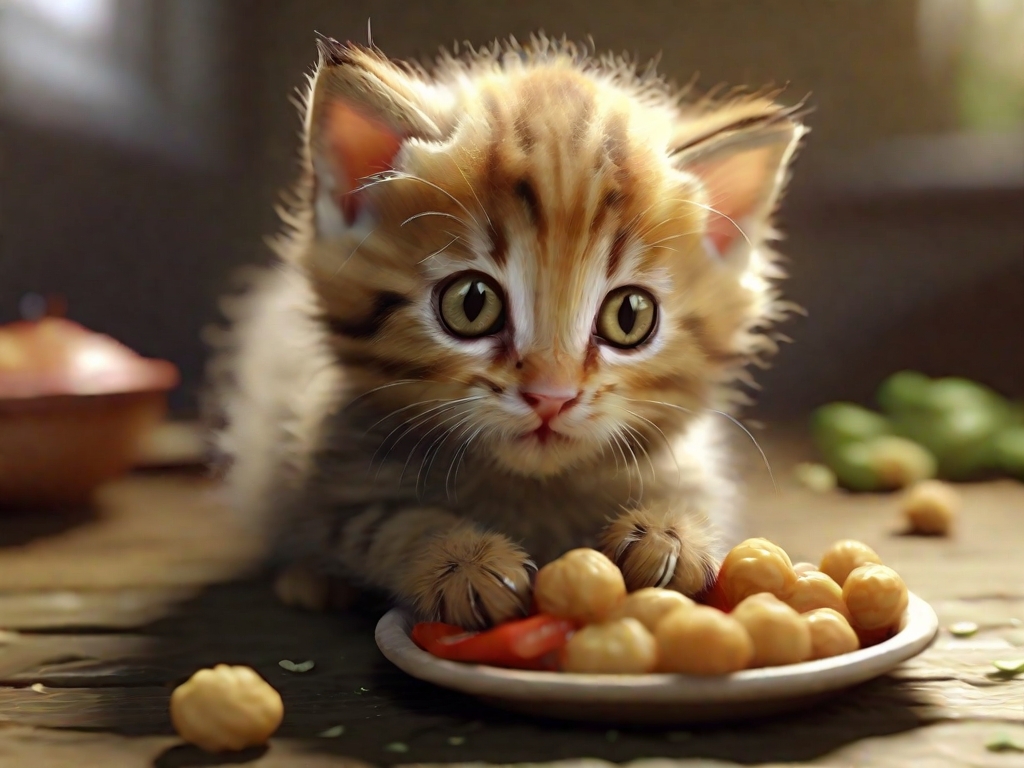 filhote de gato pequeno comendo ração