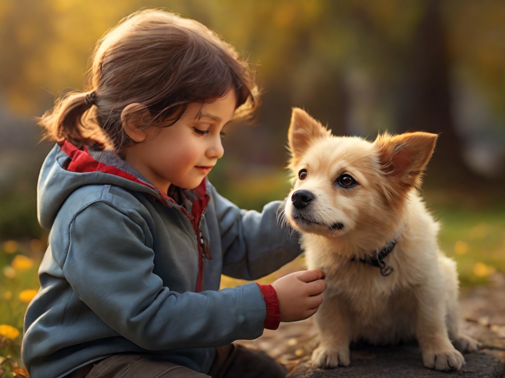 crianca cuidando de um cachorro