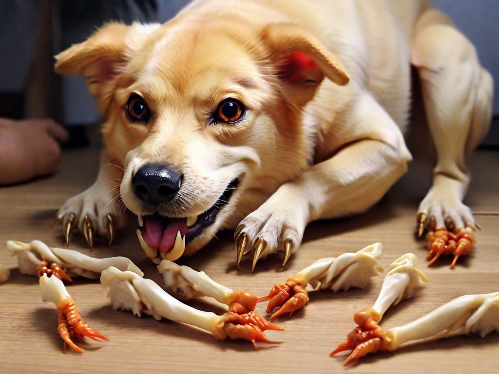 cachorro comendo pé de galinha