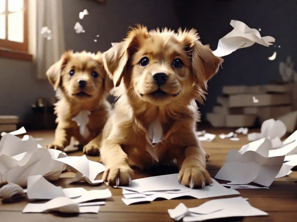 cachorro destruindo papel