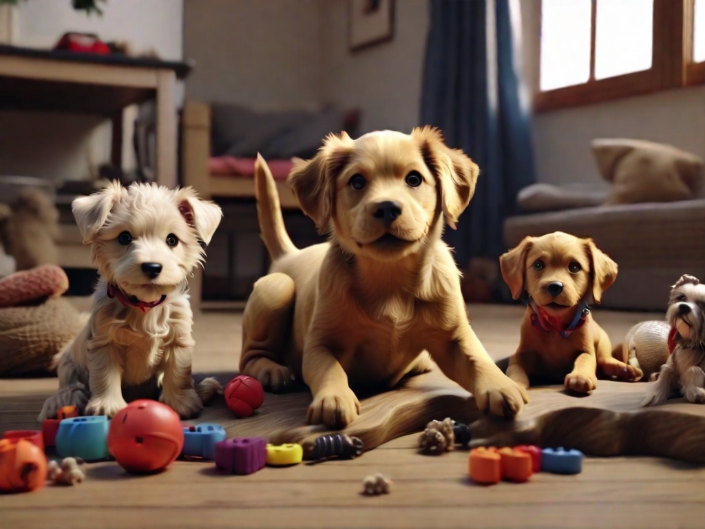 cachorros com seus brinquedos