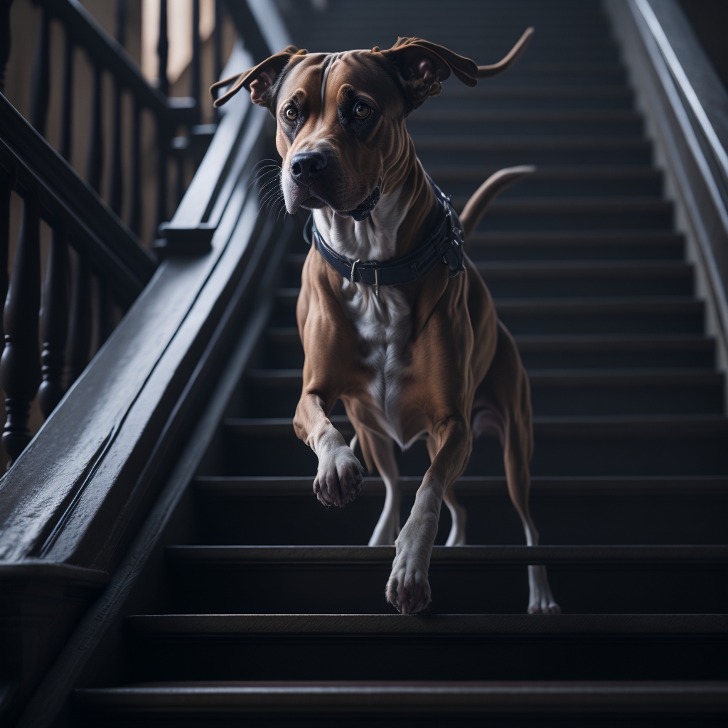 cachorro subindo na escada