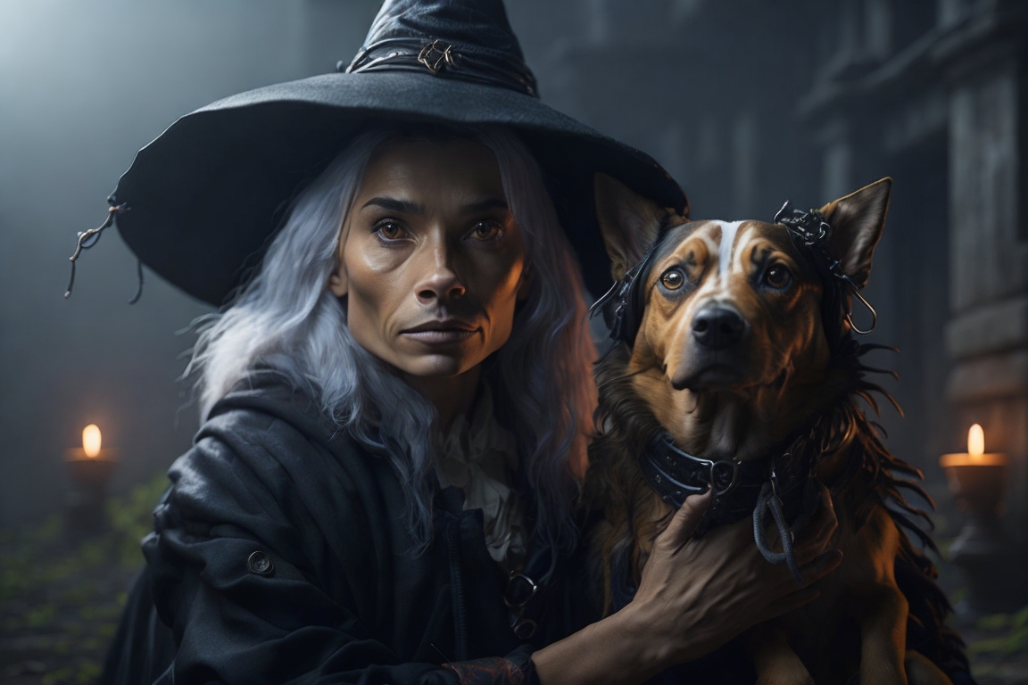 cachorro com sua bruxa