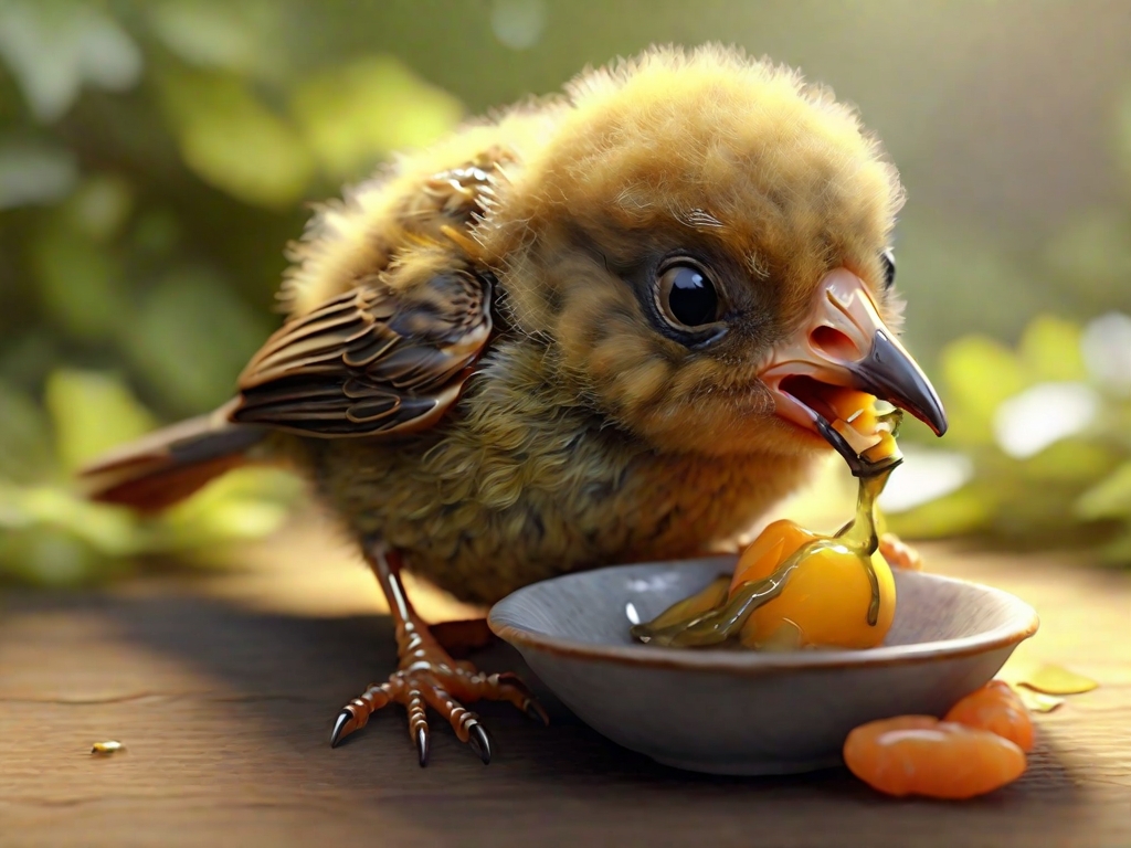 passarinho filhote comendo
