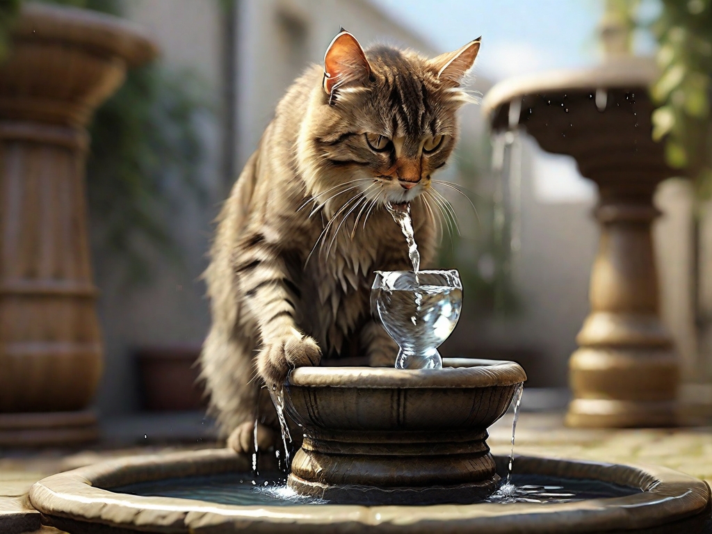 gato tomando água num bebedouro alto
