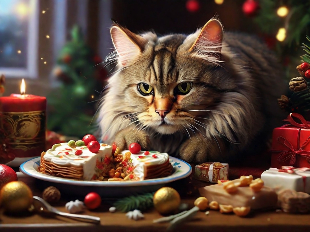 gato comendo comida de natal