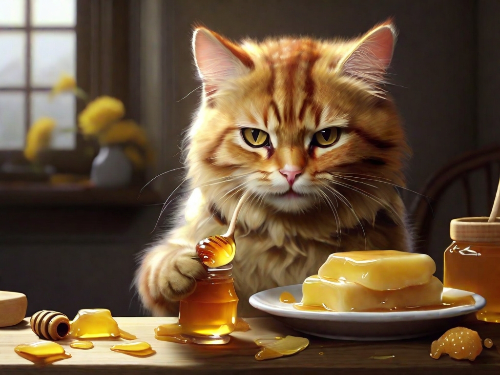 gato comendo mel