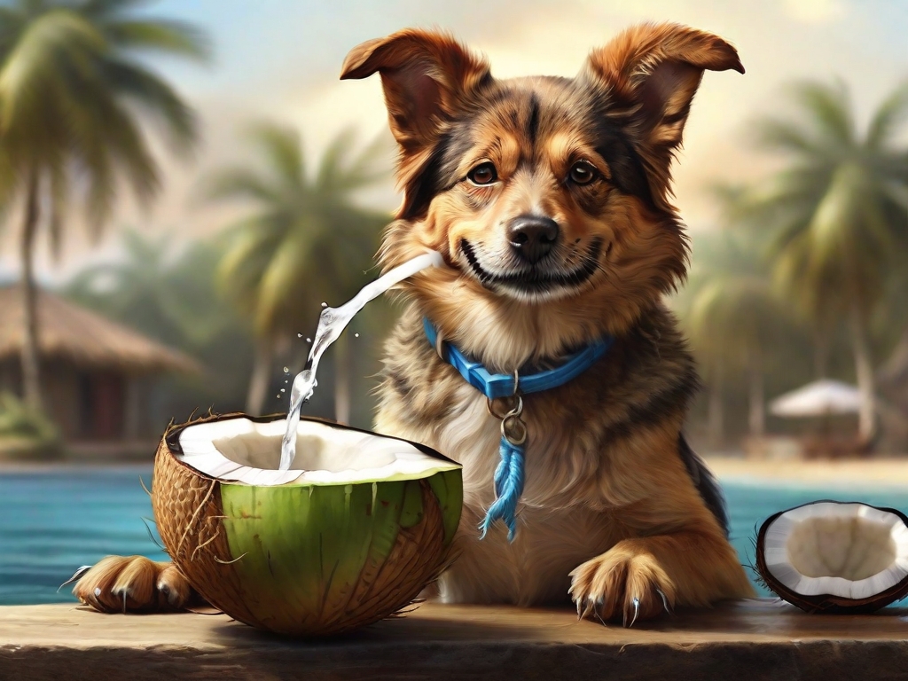cachorro tomando água de coco