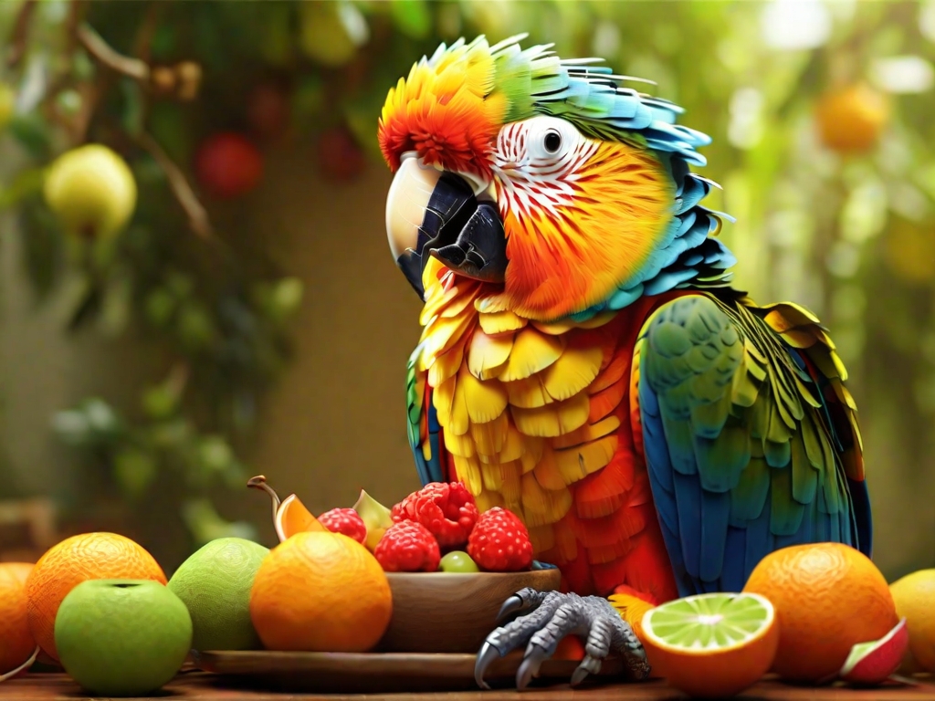 papagaio comendo frutas