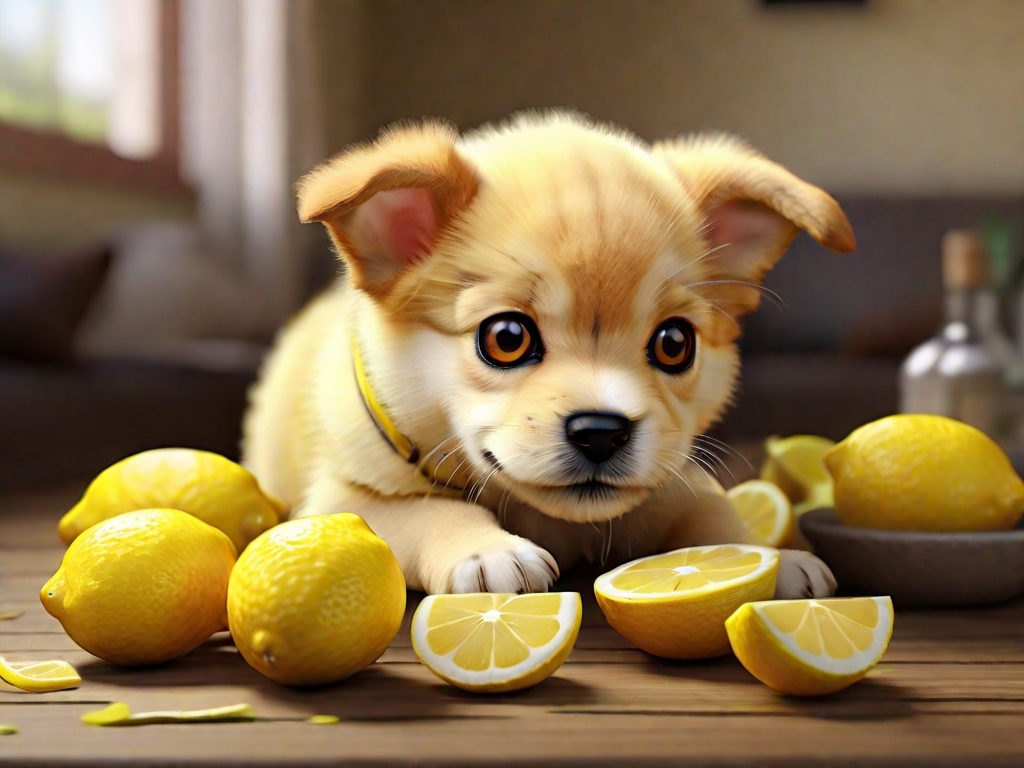 cachorro filhote comendo limão
