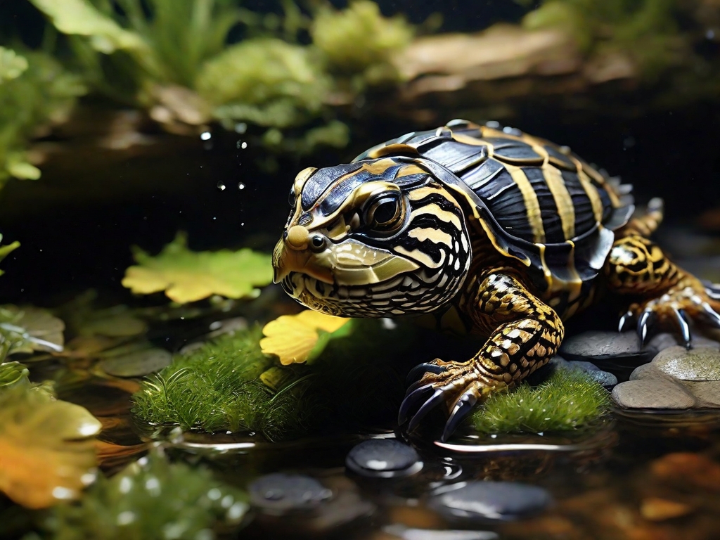 tartaruga tigre d'água comendo