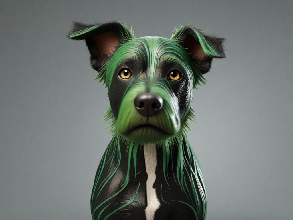 cachorro com mecha verde