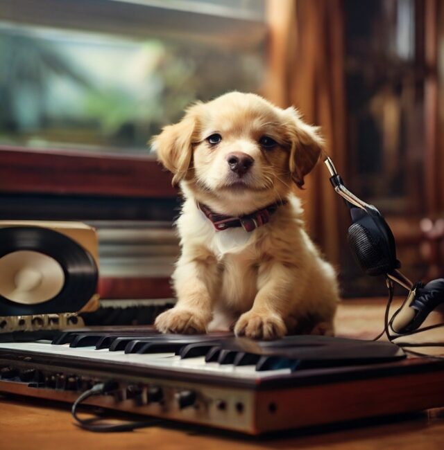 cachorro ouvindo musica